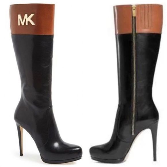 MICHAEL Michael Kors Shoes - NWT MICHAEL Michael Kors Hayley Stiletto Heel Black & Brown Leather Boots